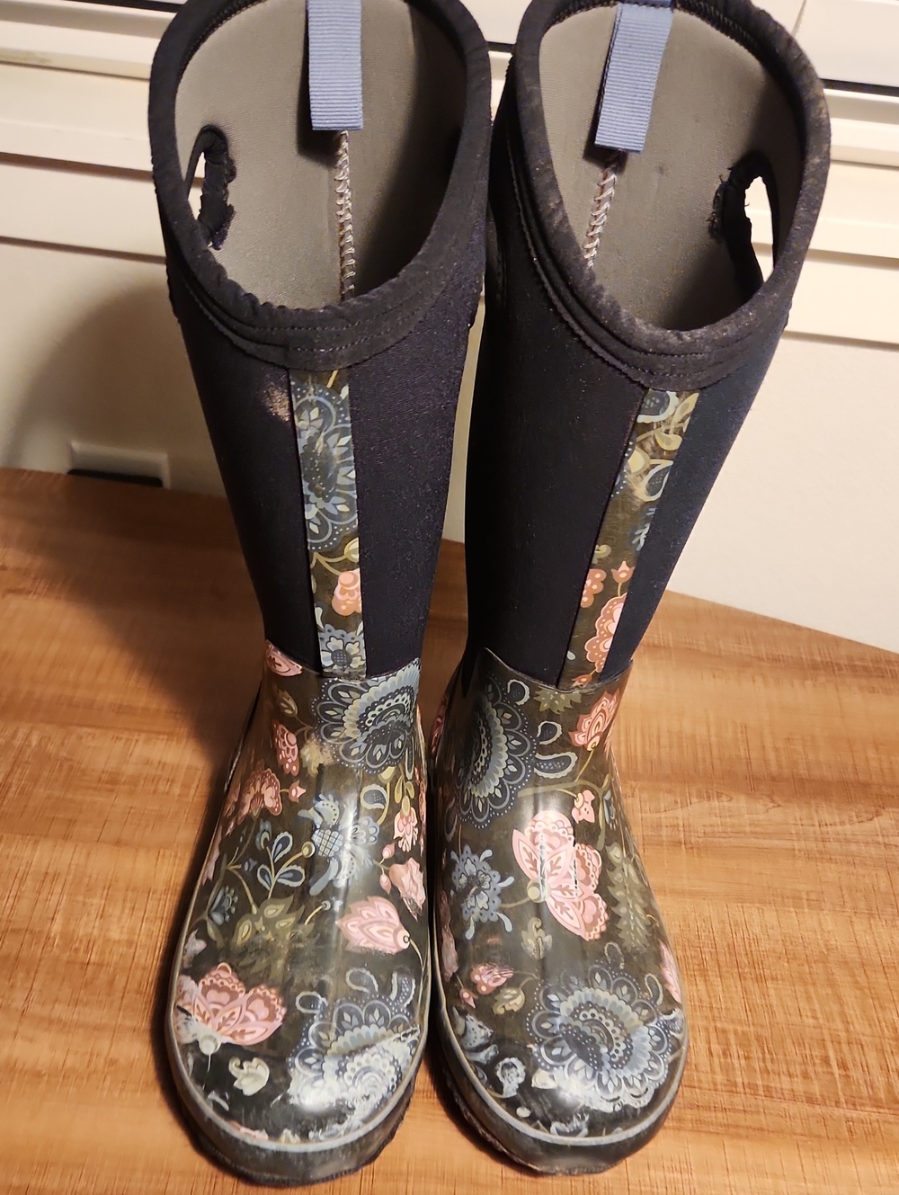Bogs Floral Olive, Navy & Pink Waterproof Women's Rain Boots